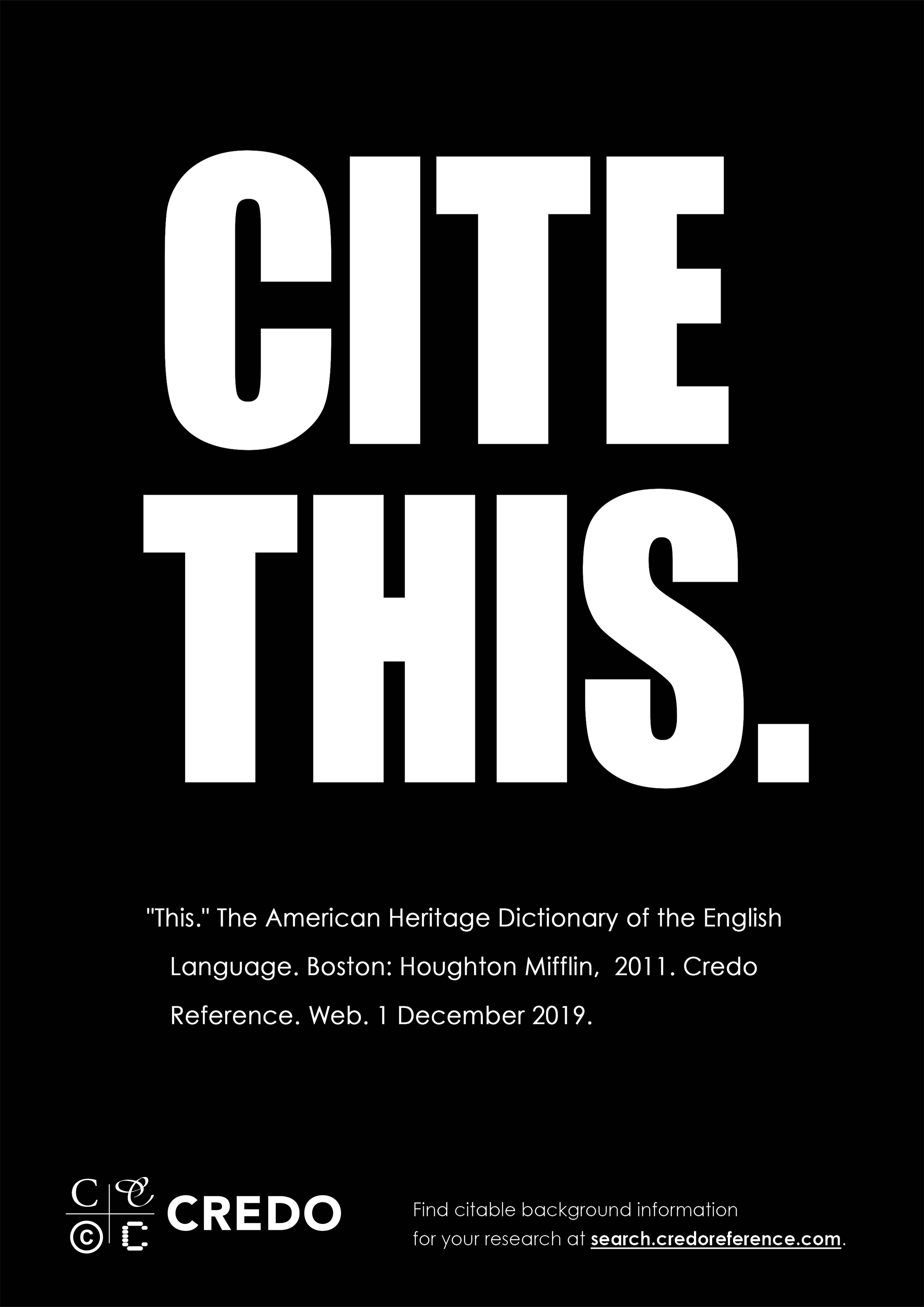 "Cite this" in white against a black background. Below is a citation for the word "this."