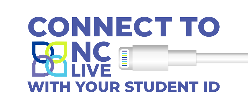 "Connect to NC LIVE with your student ID" next to a phone charger.