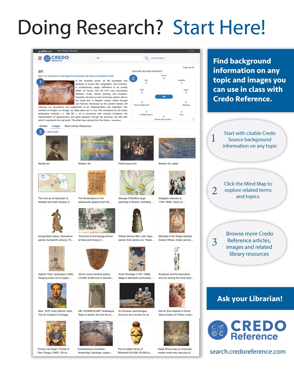 A page of resources within Credo Reference and instructions for browsing on the right side.