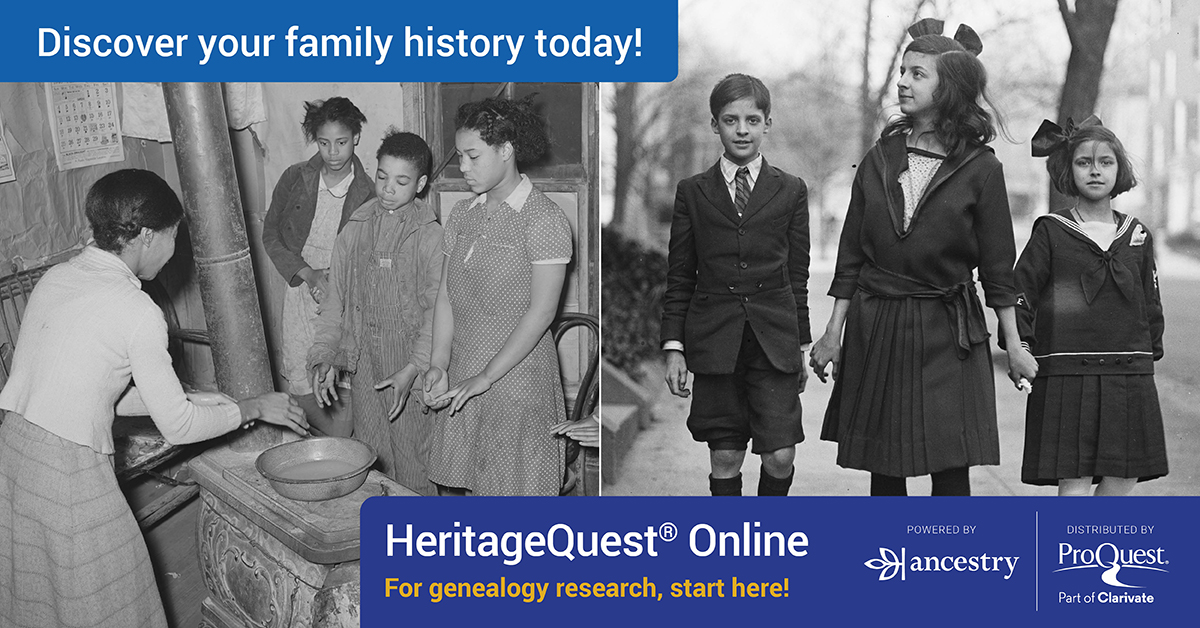 Two black-and-white photos of people from decades past with the text, "Discover your family history today."