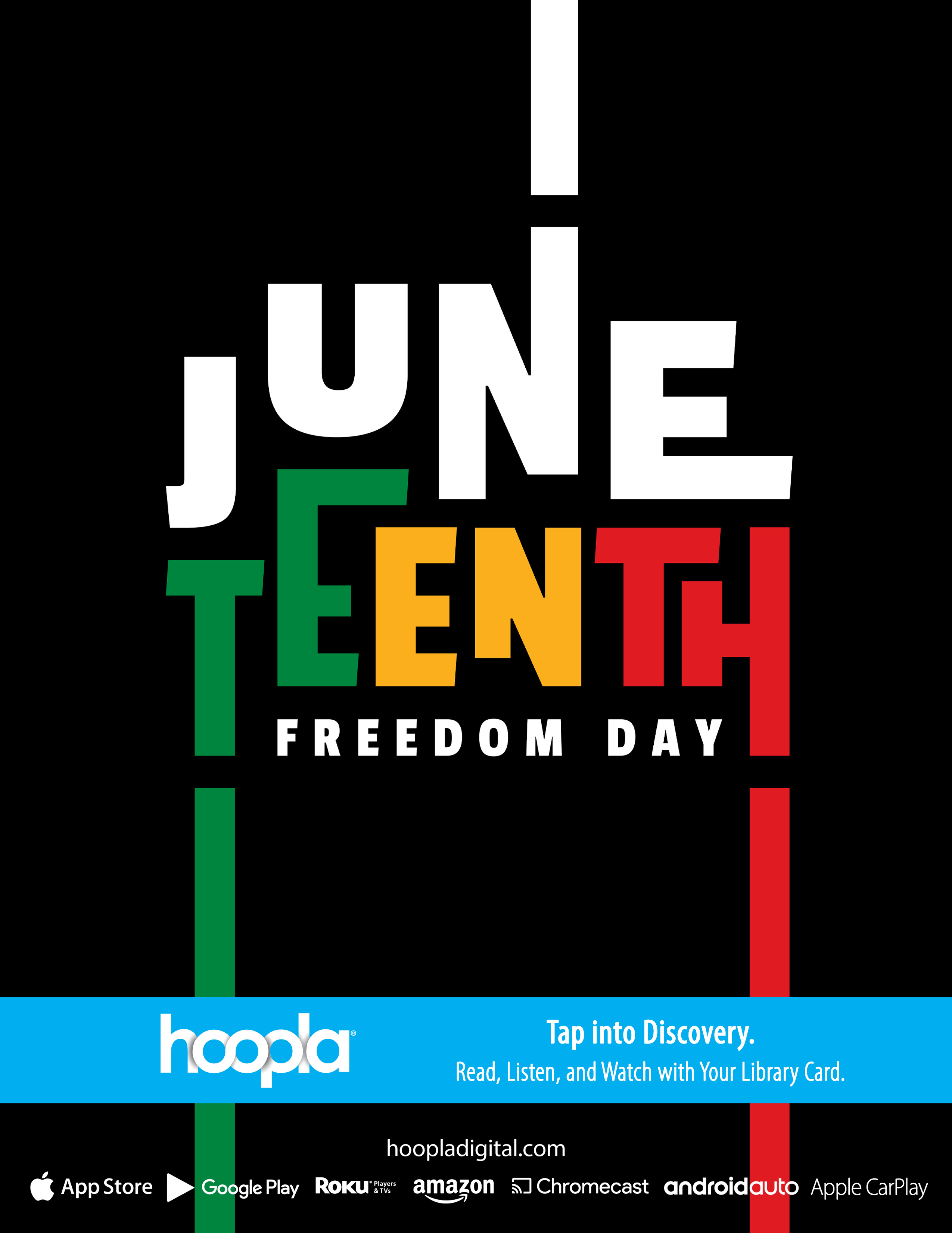 Stylized text of "Juneteenth" against a black background.