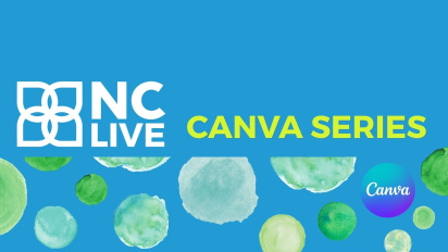 Blue and green watercolor bubbles beneath an NC LIVE logo and "Canva series."