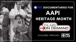 A photo of a girl holding an American flag, possible at a parade, next to text about Films on Demand documentaries.