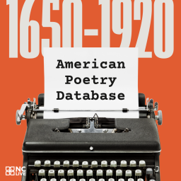 A typewriter against a red background with the text "American Poetry Database, 1650-1920."