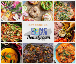 A collage of images of food from cookbooks.