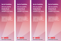 Four purple and pink abstract bookmarks with information about Morningstar.