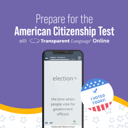 A phone with a citizenship test lesson showing the word "election."
