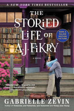 The cover of "The Storied Life of A.J. Fikry," which shows two people kissing in front of a book store.