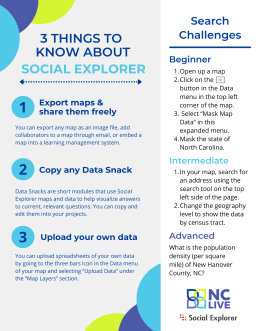 A gray and white infographic with tips for using Social Explorer.