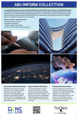 Four abstract images accompanying information about the ABI/INFORM collection.