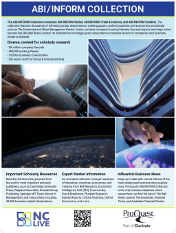 Four abstract images accompanying information about the ABI/INFORM collection.