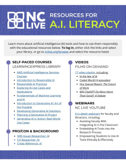 A list of resources about AI literacy. At the top and bottom are purple banners with a circuitry design.