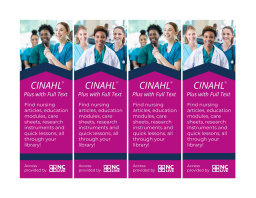 Four magenta bookmarks with a photo of three nurses at the top.
