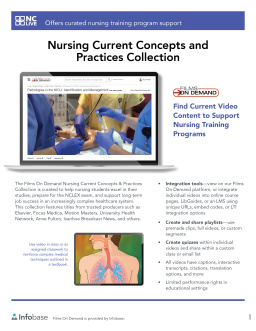 A screen showing a nursing video along with how to find health information in Films on Demand.