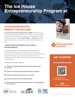 Text about the Ice House Entrepreneurship program with a scannable QR code.