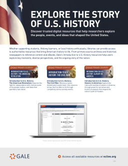 "Explore the Story of U.S. History" listed over three Gale product banners.